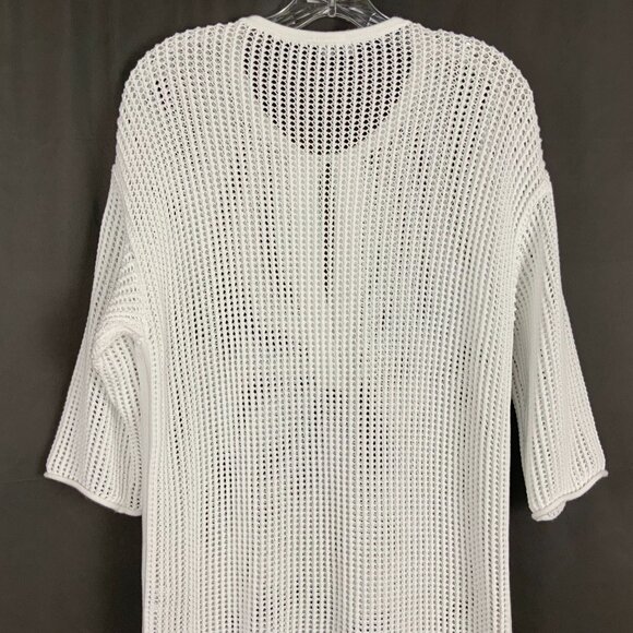 Theory White Open Knit Crochet Tunic Top Cover Up Cotton Blend Sz M - Picture 8 of 16